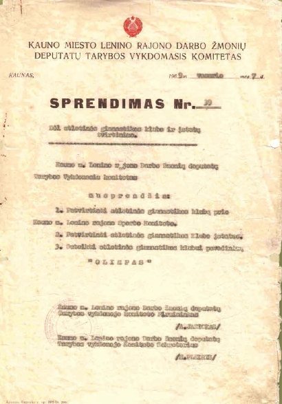 1969 m. — klubo steigimo pažymėjimas (Sprendimas Nr. 39)